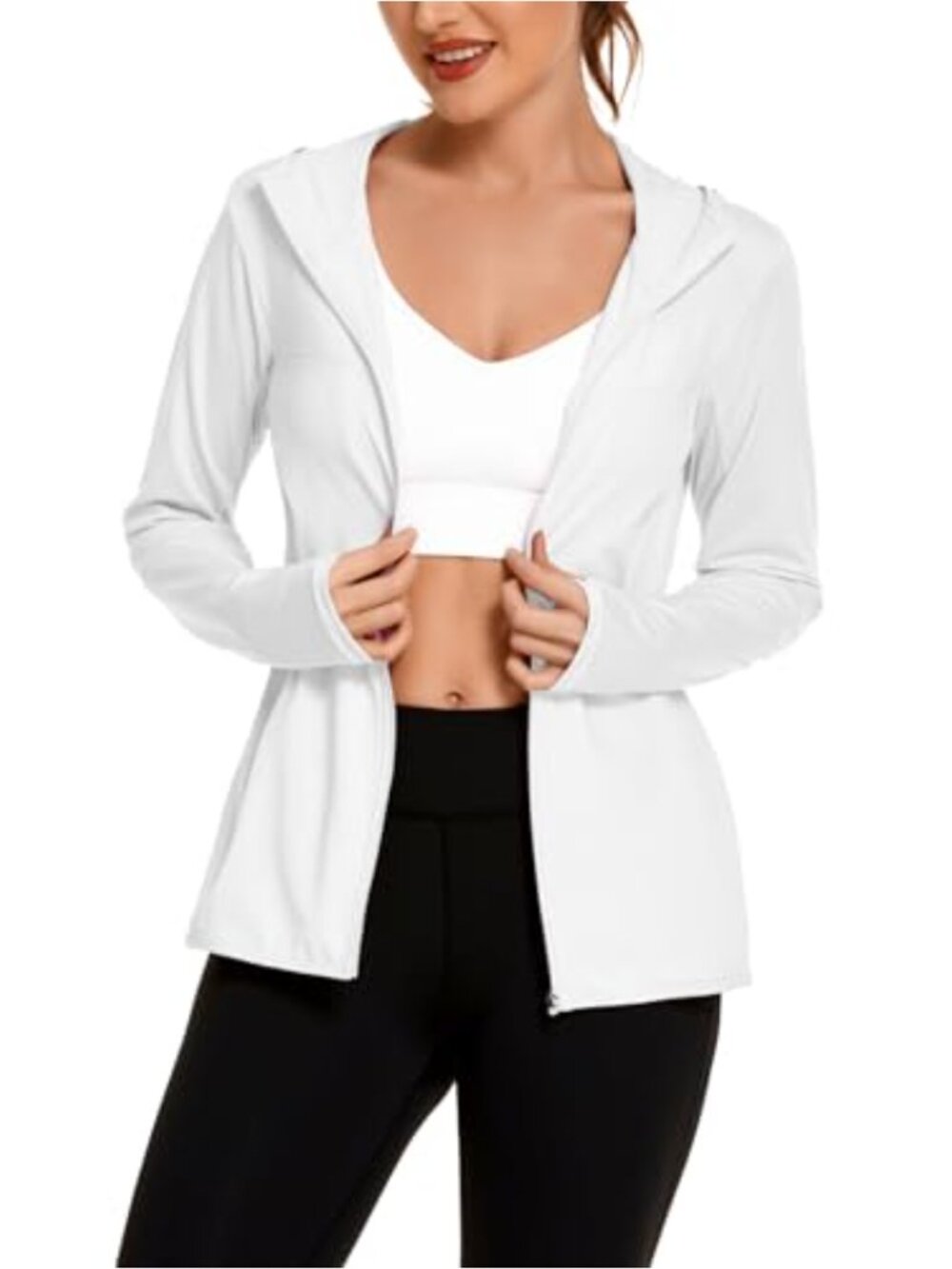 UPF 50+ Sun Protection Hoodie Jacket Lightweight Full Zip Athletic Thumb Holes